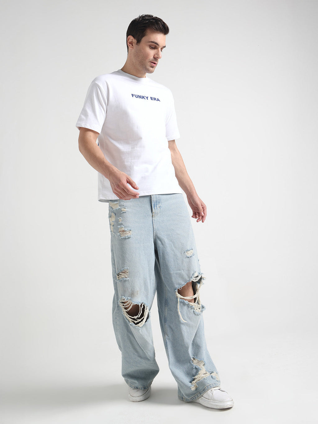 Funky Era White Oversized Back Graphic Printed Tee