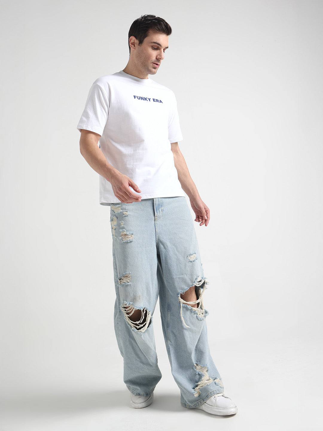 Funky Era White Oversized Back Graphic Printed Tee