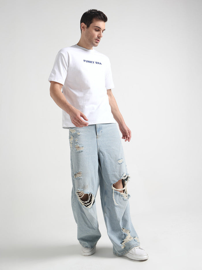 Funky Era White Oversized Back Graphic Printed Tee