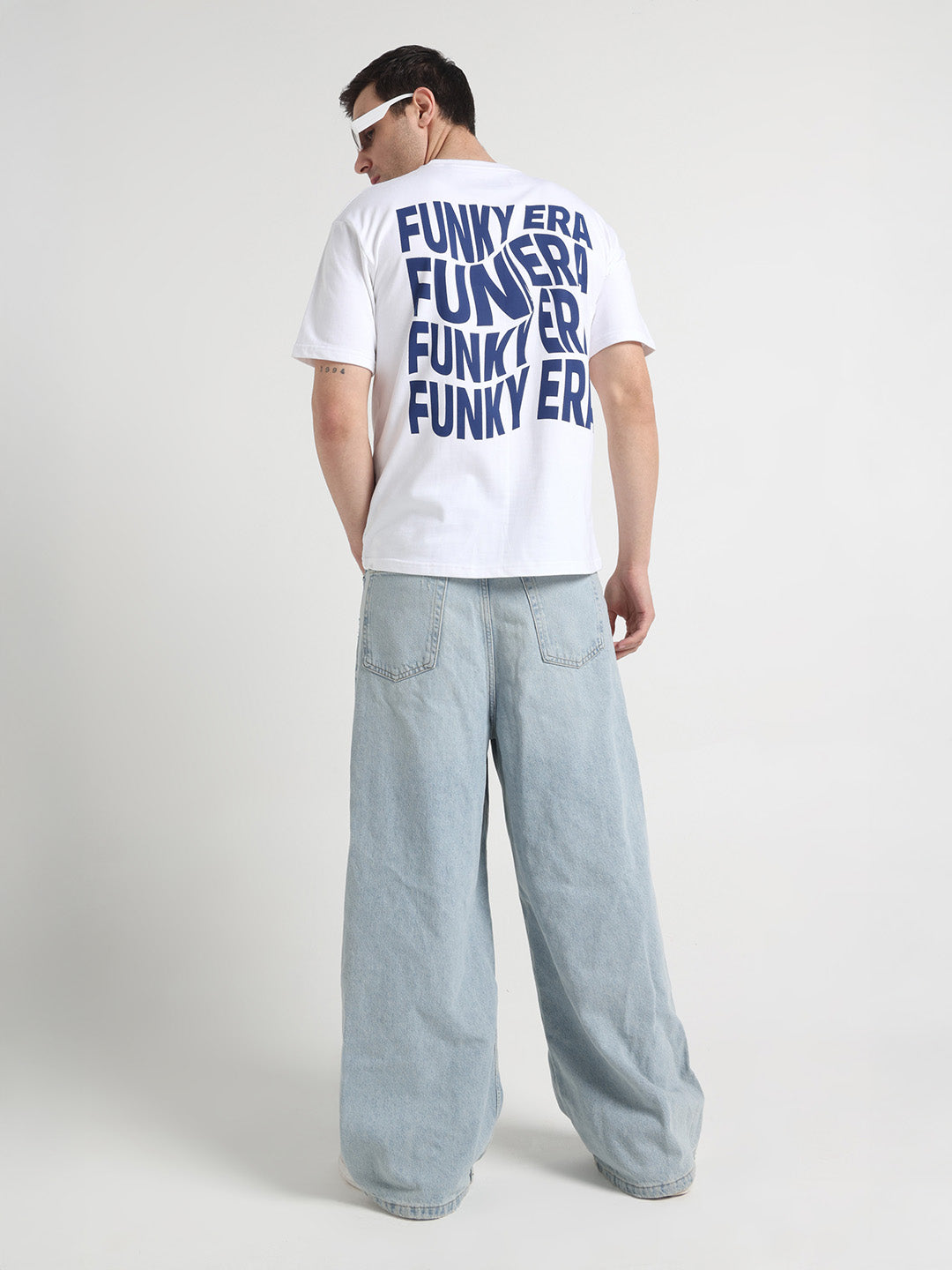 Funky Era White Oversized Back Graphic Printed Tee