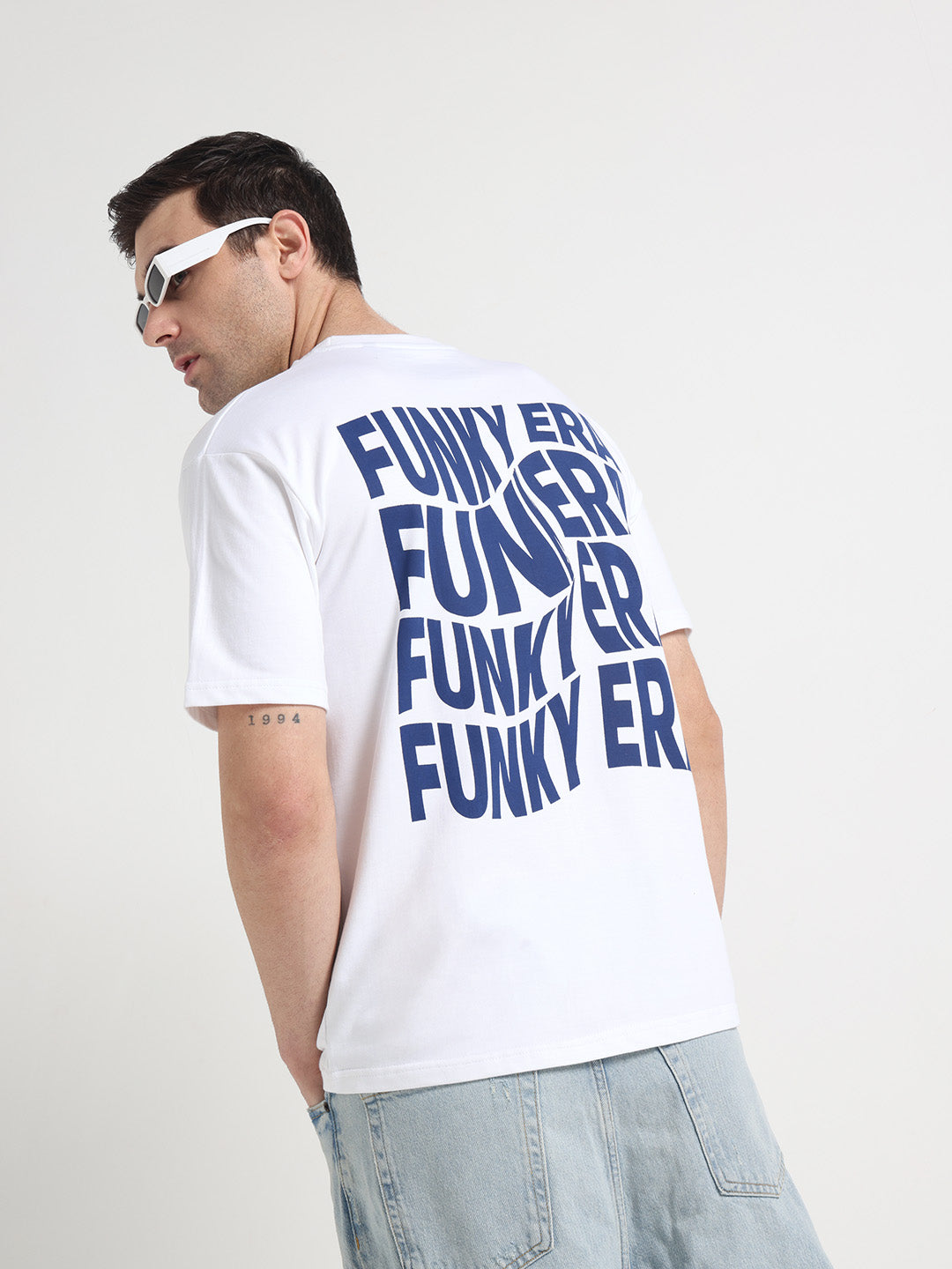 Funky Era White Oversized Back Graphic Printed Tee