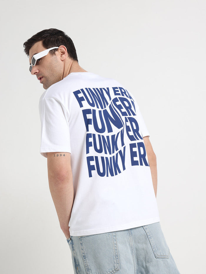 Funky Era White Oversized Back Graphic Printed Tee
