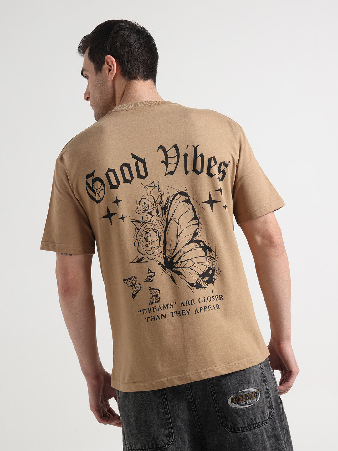Good Vibes Beige Oversized Tee