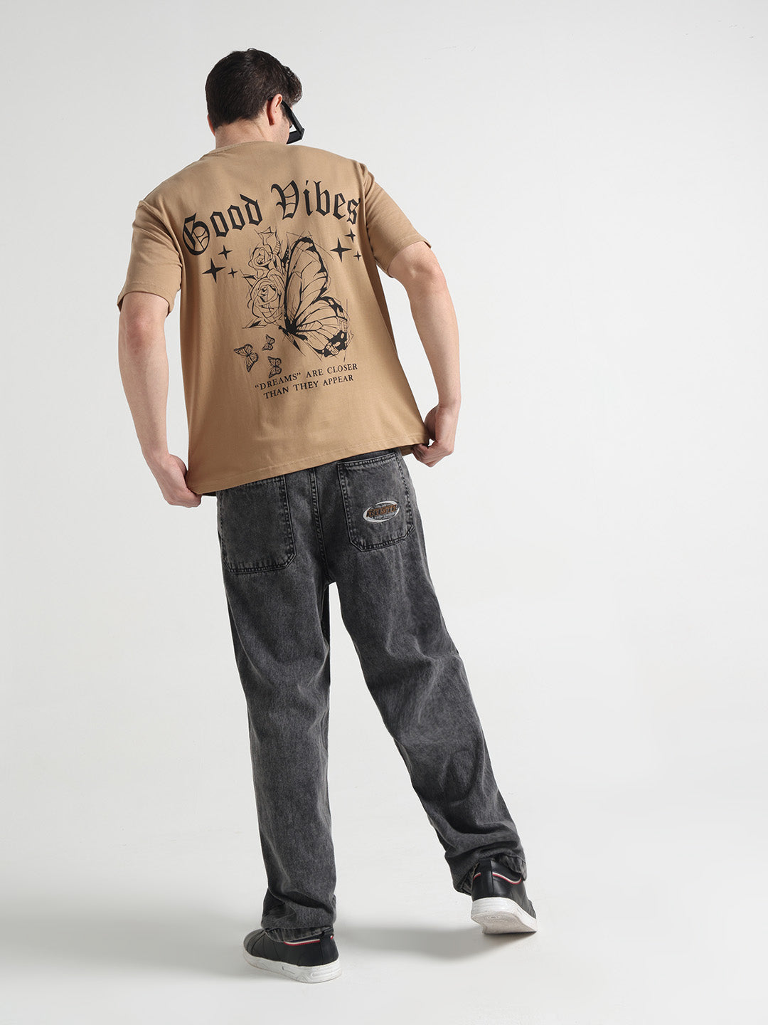 Good Vibes Beige Oversized Tee