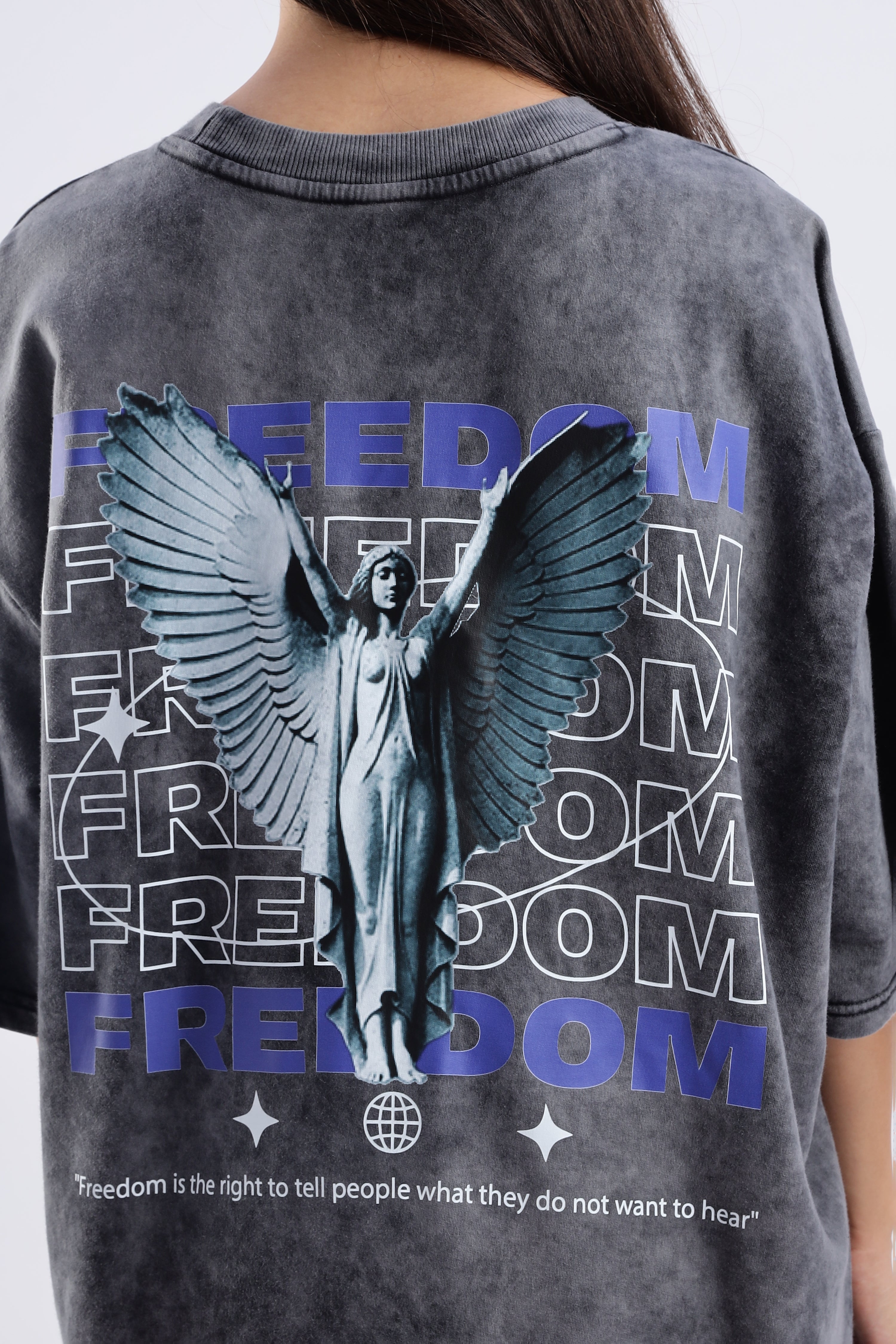 Acid Wash Black Freedom Oversized Tee