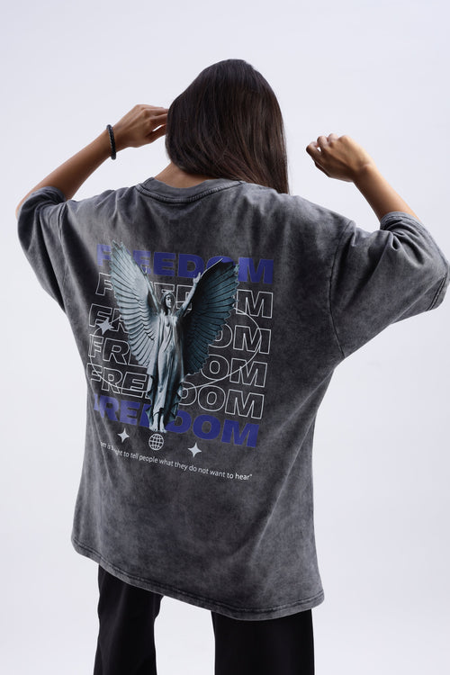 Acid Wash Black Freedom Oversized Tee