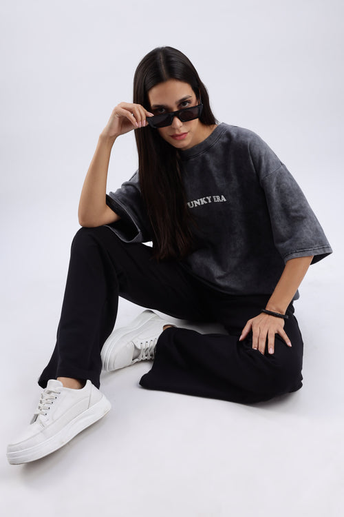 Acid Wash Black Freedom Oversized Tee
