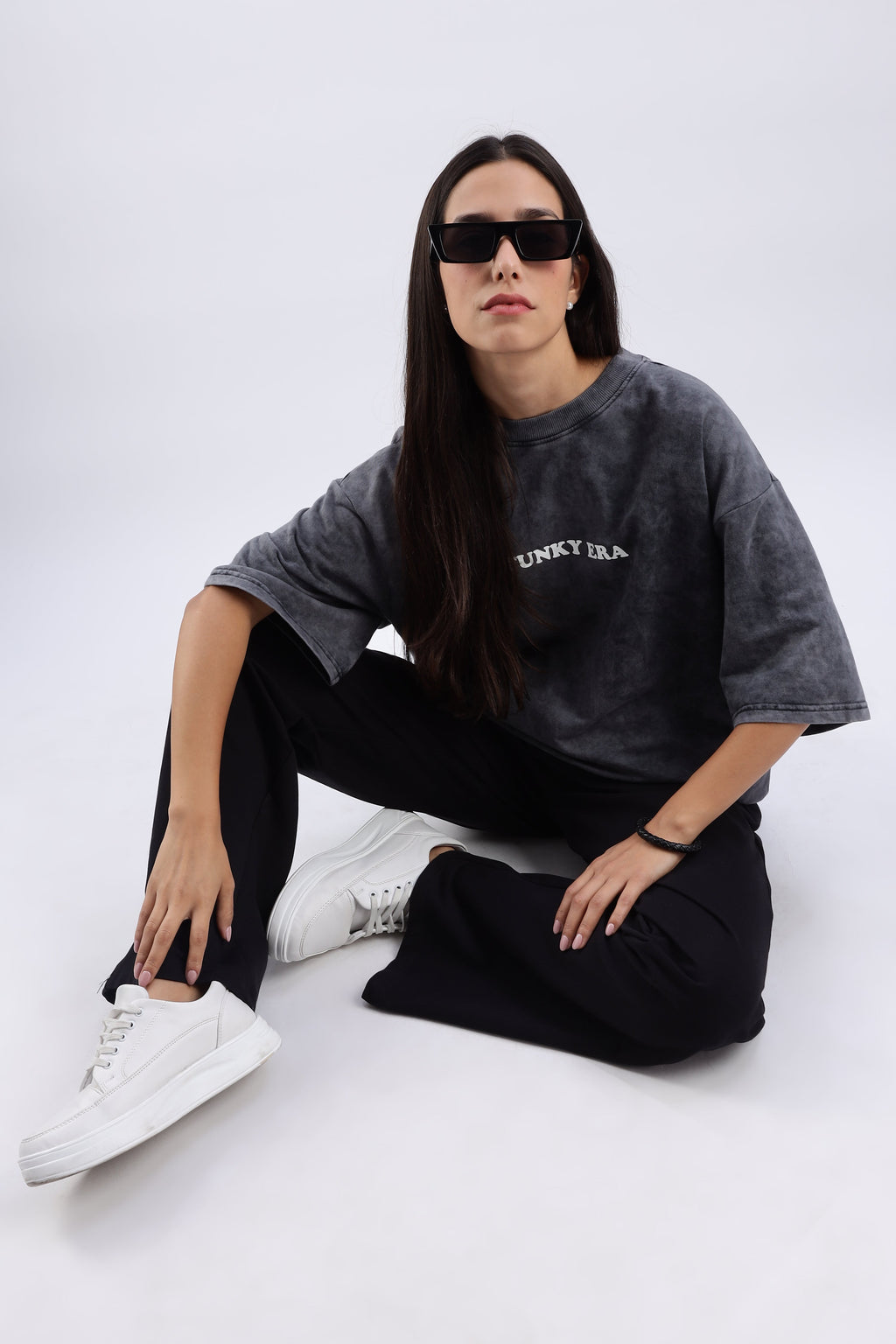 Acid Wash Black Freedom Oversized Tee