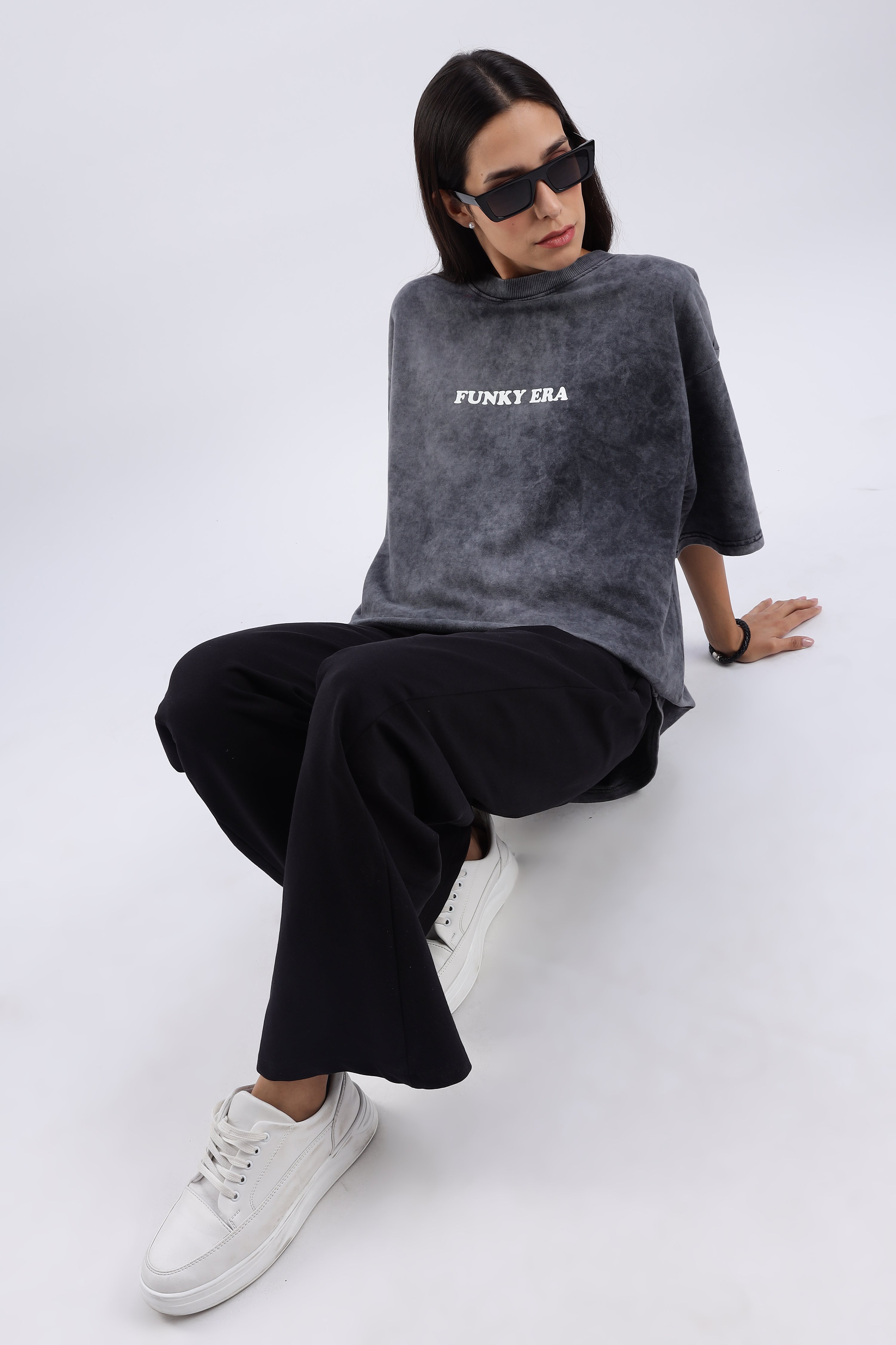 Acid Wash Black Freedom Oversized Tee